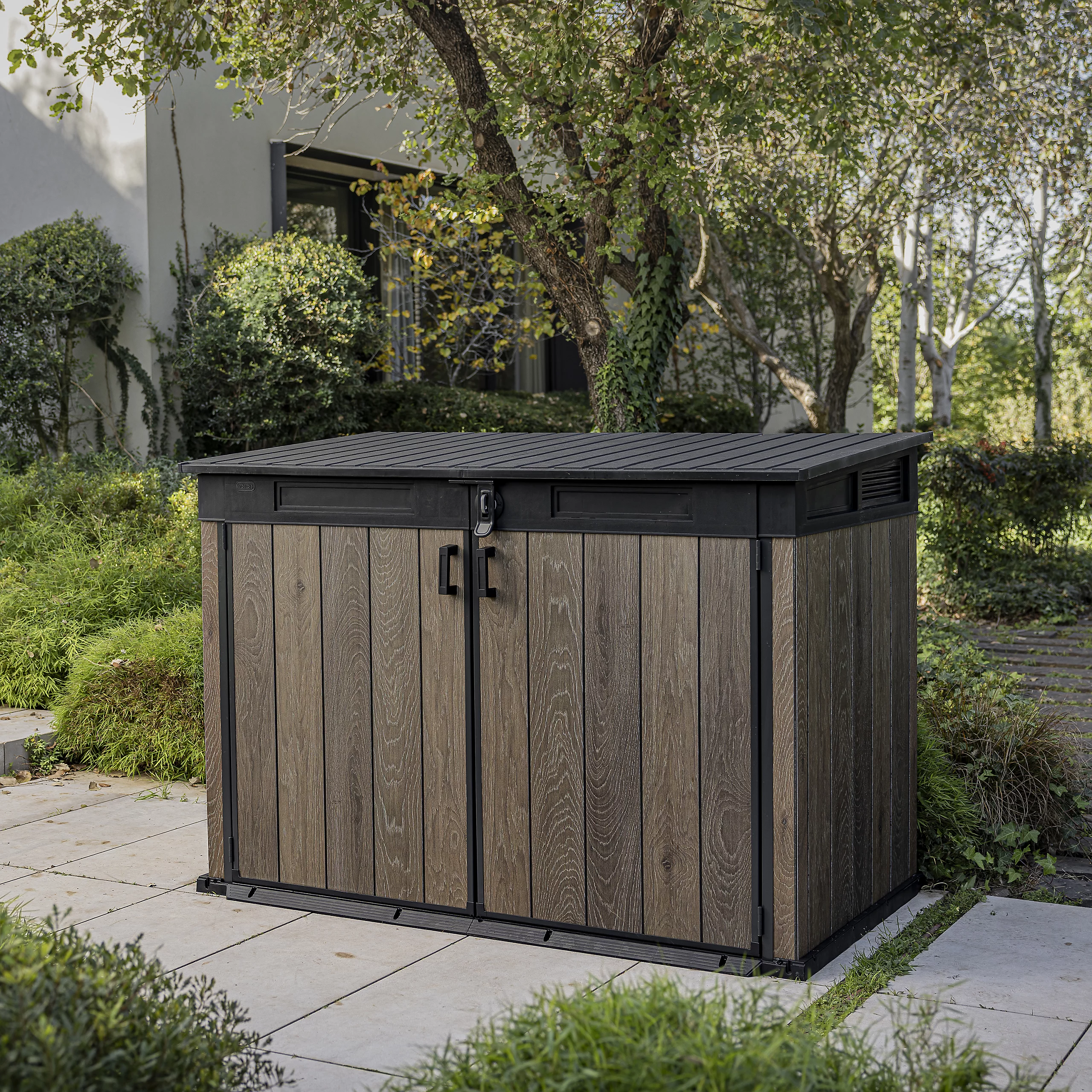 Keter Signature Decocoat Walnut 2020L Pent Garden storage 6×3 ft 1325mm 1905mm